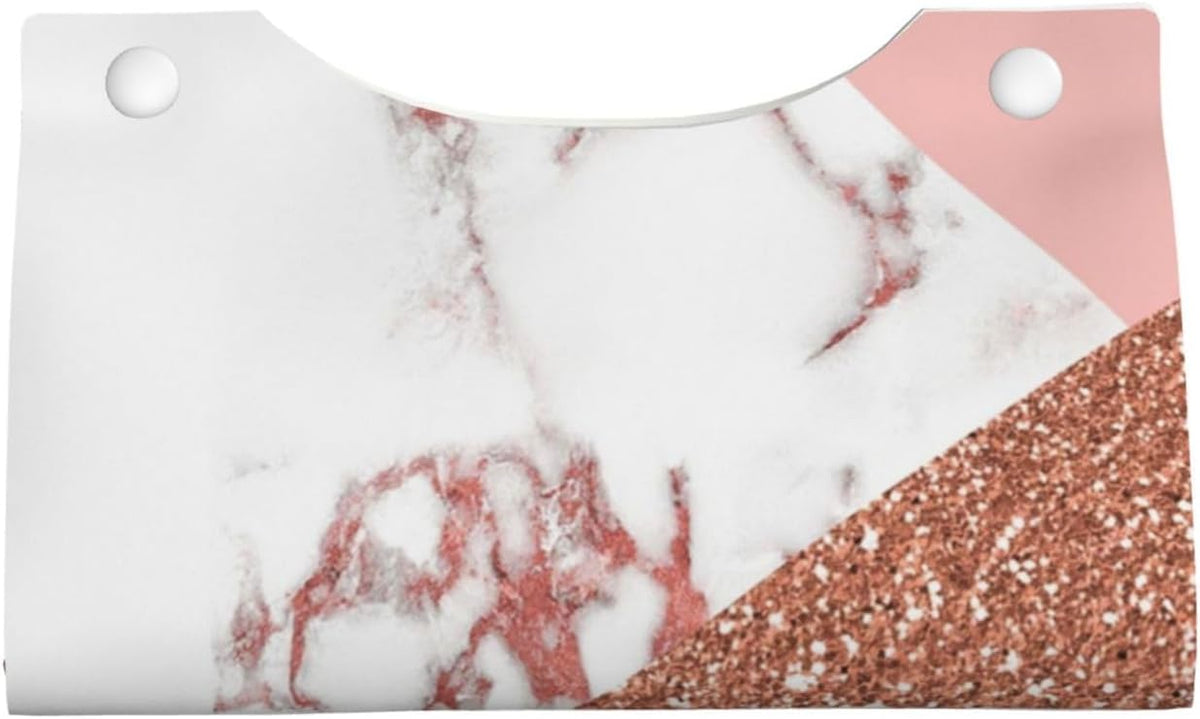 Pink White Marble Glitter Tissue Box Cover Rectangle PU Leather Facial Tissue Case Paper Holder Organizer for Decor Bathroom Vanity Countertop Bedroom Dresser Night Stand Desk Tabletop Car Office