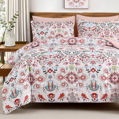 Boho Comforter Set Queen - 7 Pieces Bed in a Bag Floral Design, Bohemian Comforter Set with Sheets, Soft Microfiber Complete Bedding Sets All Season (Light Pink, Queen)