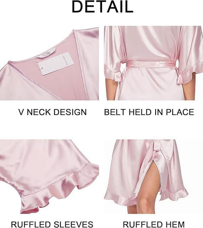 Womens Silk Robe Short Satin Kimono Bathrobe Bridesmaid Sleepwear