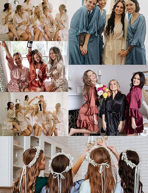 Womens Silk Robe Short Satin Kimono Bathrobe Bridesmaid Sleepwear
