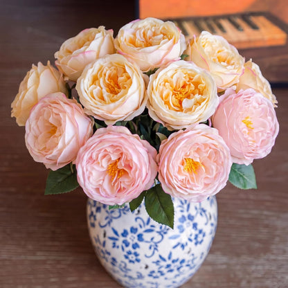6 Pcs 3.5'' Larger Realistic Touch Peony Artificial Flowers Fake Peony Bouquet Artificial Flower Large Faux DIY Rose Bouquet for Centerpiece Table Wedding Party Home Decor (Soft Pink,Champagne)