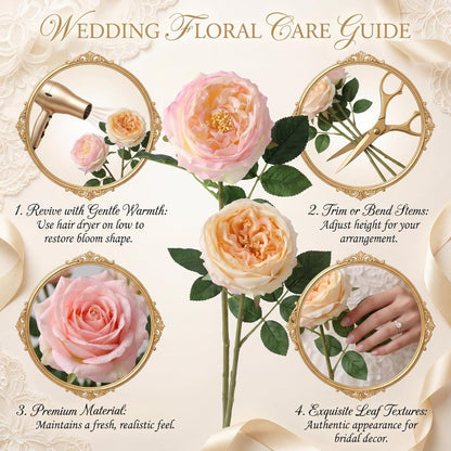 6 Pcs 3.5'' Larger Realistic Touch Peony Artificial Flowers Fake Peony Bouquet Artificial Flower Large Faux DIY Rose Bouquet for Centerpiece Table Wedding Party Home Decor (Soft Pink,Champagne)