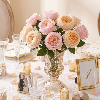 6 Pcs 3.5'' Larger Realistic Touch Peony Artificial Flowers Fake Peony Bouquet Artificial Flower Large Faux DIY Rose Bouquet for Centerpiece Table Wedding Party Home Decor (Soft Pink,Champagne)