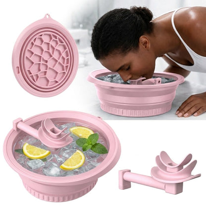 Face Bowl for Ice with Built-in Ice Tray & Breathable hose– Foldable Silicone Facial Ice Bath Bowl – Portable Spa Tool Perfect for Home Use,Camping,Travel (Pink)