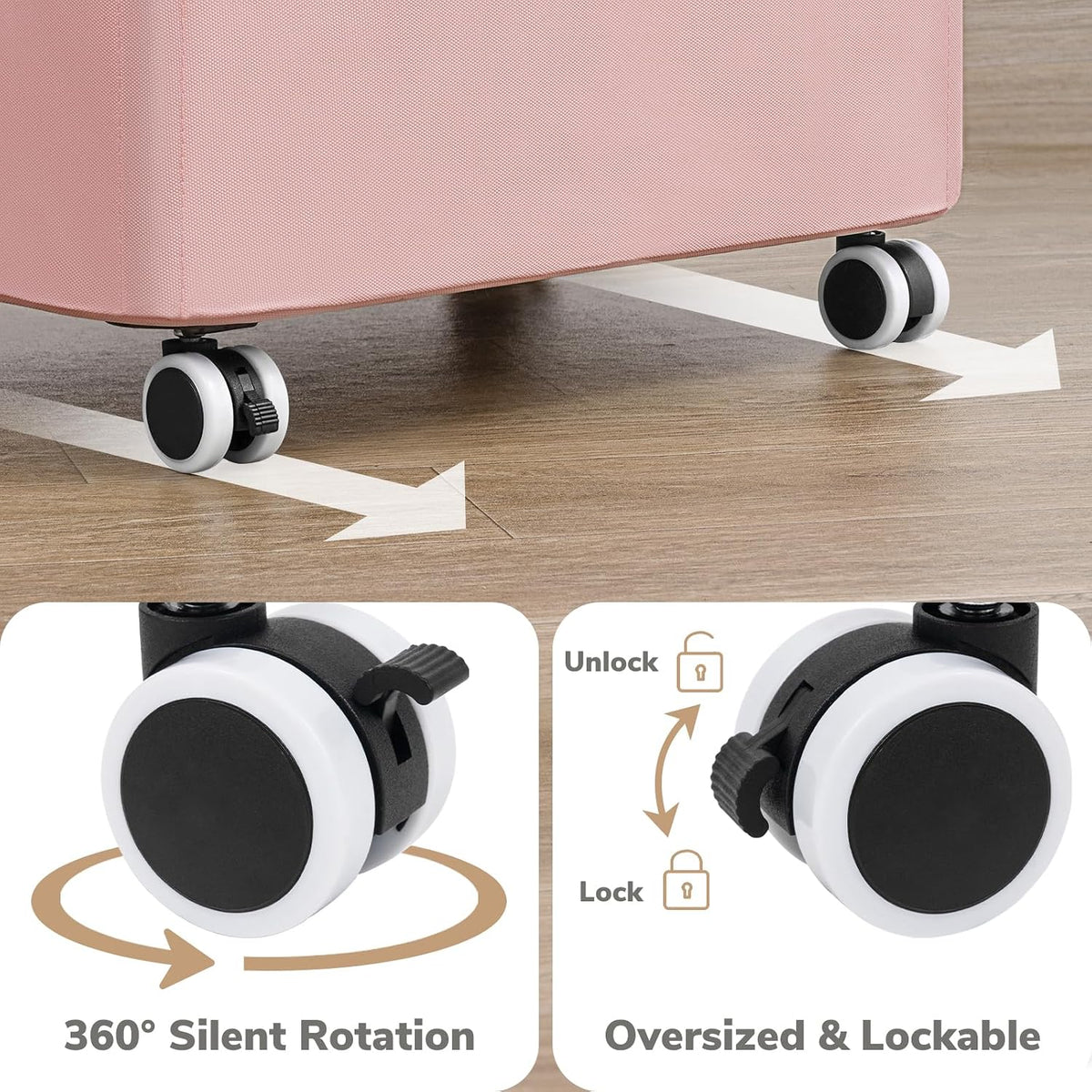 100L Large Rolling Laundry Basket with Wheels and Lid, Pink