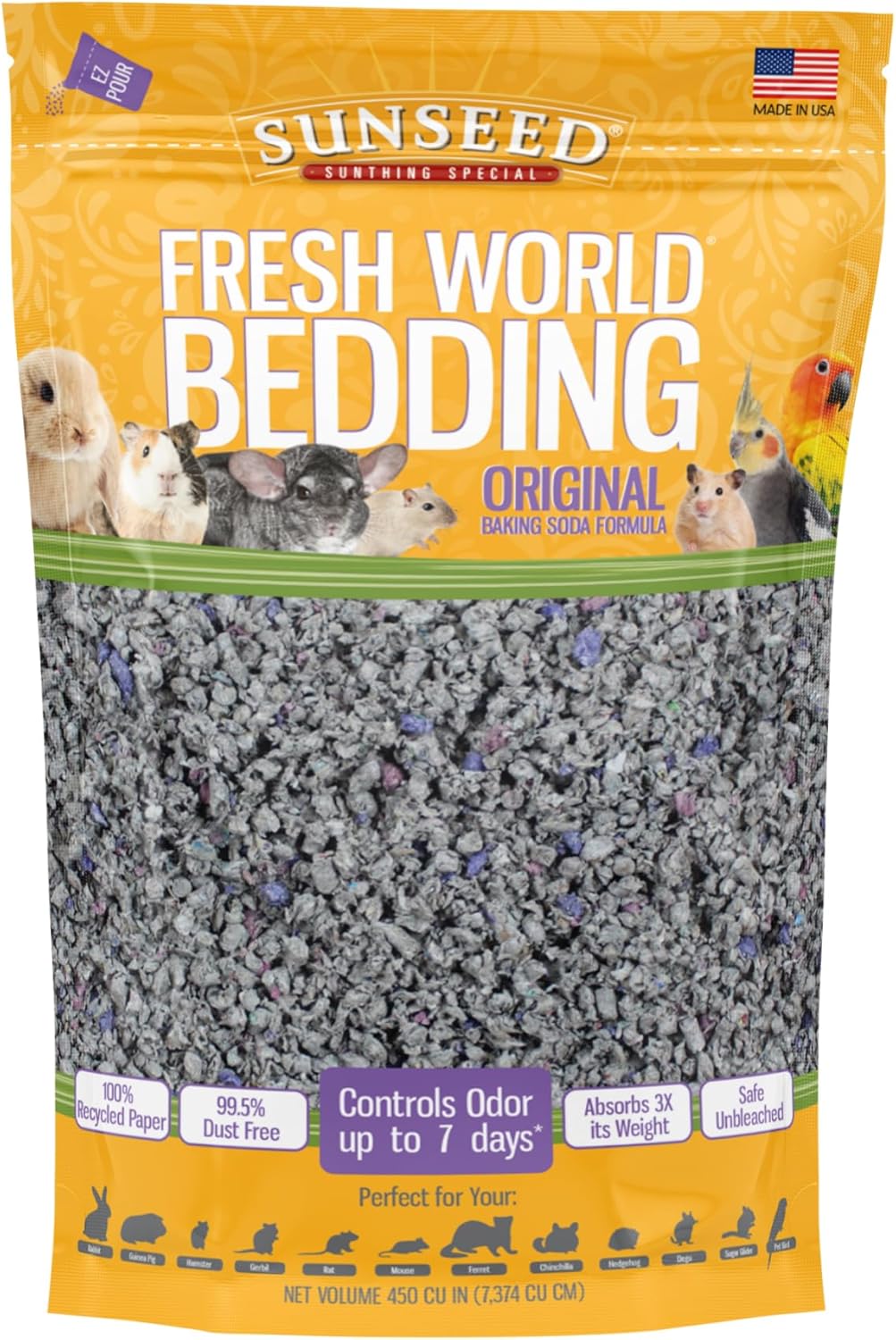 Sunseed 18220 Fresh World Bedding for Small Animals, Original Gray - 450 Cubic Inch