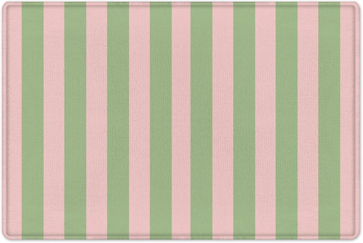 Pink Green Striped Bathroom Rugs Non Slip Washable Funny Stripe Memory Foam Bath Mat for Shower Rustic Bathtub Mat Door Mat Indoor Entrance Floor Mat for Bedroom Bathroom Accessory 24x16 Inch