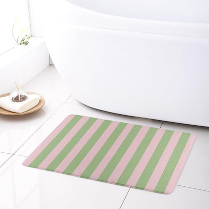 Pink Green Striped Bathroom Rugs Non Slip Washable Funny Stripe Memory Foam Bath Mat for Shower Rustic Bathtub Mat Door Mat Indoor Entrance Floor Mat for Bedroom Bathroom Accessory 24x16 Inch