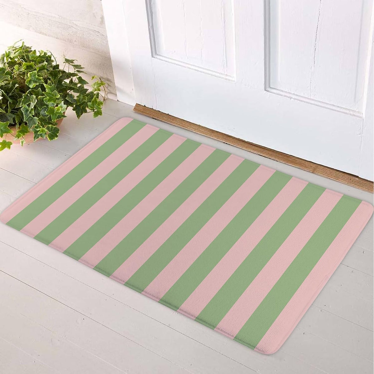 Pink Green Striped Bathroom Rugs Non Slip Washable Funny Stripe Memory Foam Bath Mat for Shower Rustic Bathtub Mat Door Mat Indoor Entrance Floor Mat for Bedroom Bathroom Accessory 24x16 Inch
