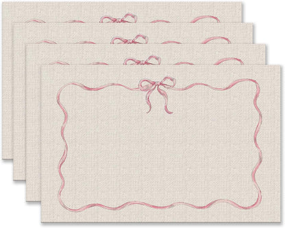 Coquette Pink Bow Placemats Set of 4 12x18 Inch, Preppy Pastel Aesthetic Bowknot Girly Table Mats Washable Placemat for Home Party Kitchen Dining Room Decoration