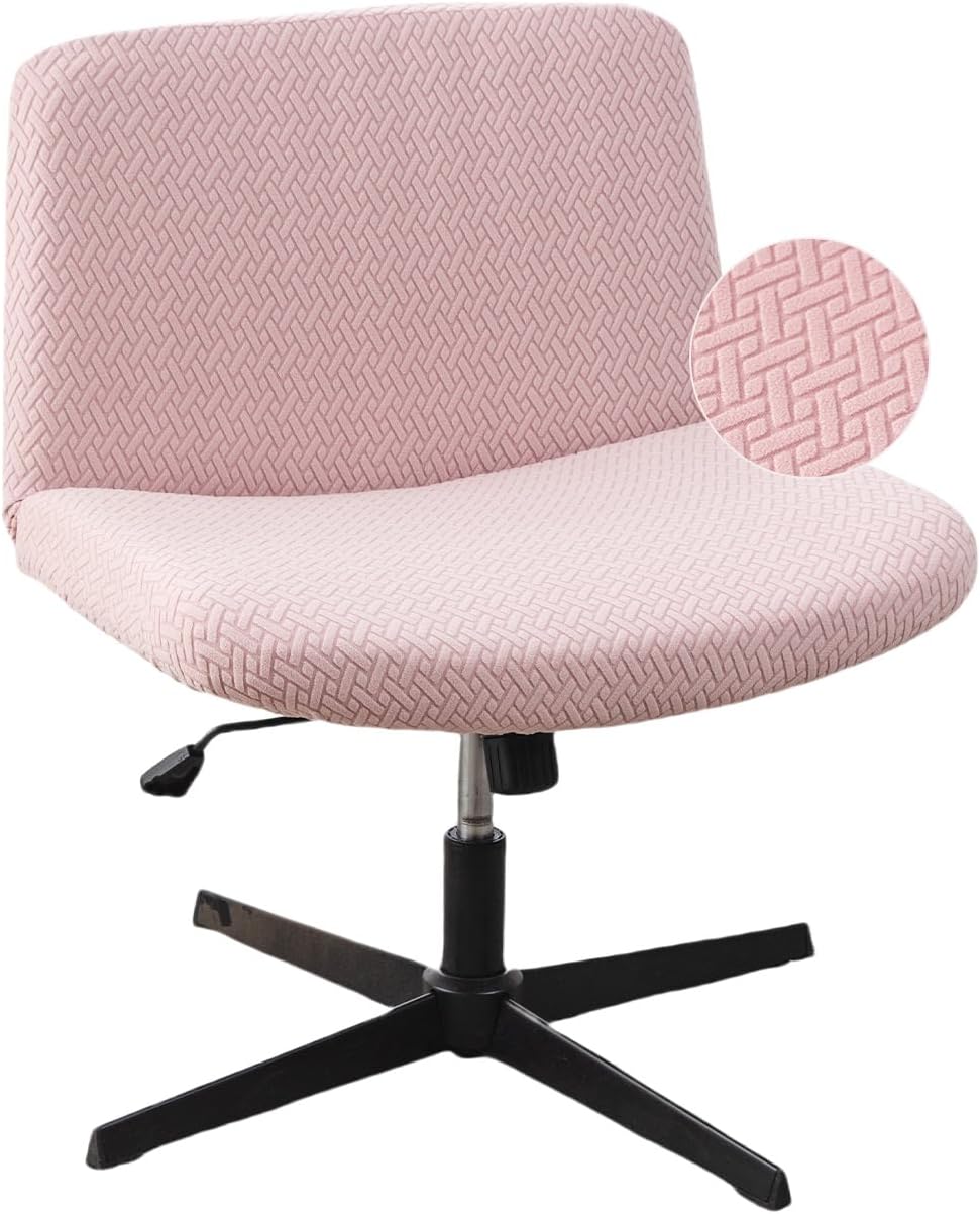 Armless Chair Cover Office Desk Chair Cover, Waterproof and Elastic Criss Cross Chair Covers, Vanity Chair Covers,Mid Back Wide Seat Accent ChairCover(Pink,T-Type,Just the Cover)