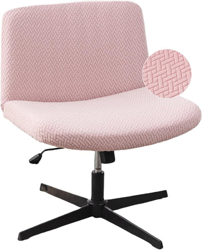 Armless Chair Cover Office Desk Chair Cover, Waterproof and Elastic Criss Cross Chair Covers, Vanity Chair Covers,Mid Back Wide Seat Accent ChairCover(Pink,T-Type,Just the Cover)