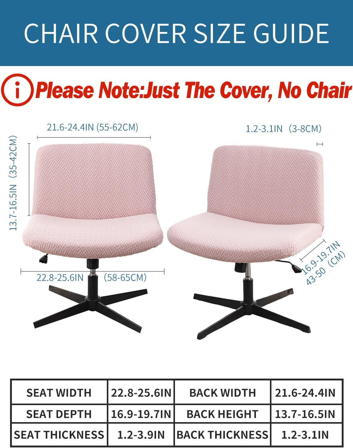 Armless Chair Cover Office Desk Chair Cover, Waterproof and Elastic Criss Cross Chair Covers, Vanity Chair Covers,Mid Back Wide Seat Accent ChairCover(Pink,T-Type,Just the Cover)