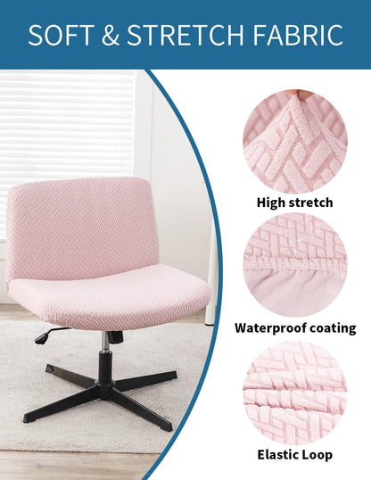 Armless Chair Cover Office Desk Chair Cover, Waterproof and Elastic Criss Cross Chair Covers, Vanity Chair Covers,Mid Back Wide Seat Accent ChairCover(Pink,T-Type,Just the Cover)
