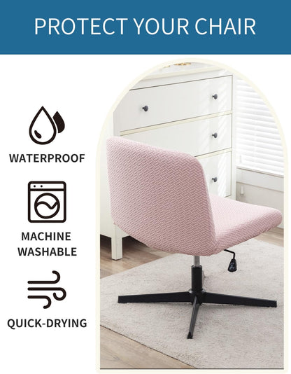 Armless Chair Cover Office Desk Chair Cover, Waterproof and Elastic Criss Cross Chair Covers, Vanity Chair Covers,Mid Back Wide Seat Accent ChairCover(Pink,T-Type,Just the Cover)