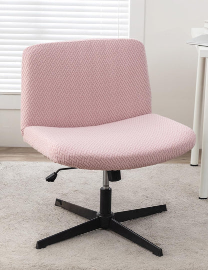 Armless Chair Cover Office Desk Chair Cover, Waterproof and Elastic Criss Cross Chair Covers, Vanity Chair Covers,Mid Back Wide Seat Accent ChairCover(Pink,T-Type,Just the Cover)