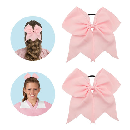 Large 8 Inch Light Pink Cheer Bows for Cheerleaders Hair Bows for Girls Softball Teen Girls College Sports Elastic Ponytail Holder School Cheerleading Hair Accessories 2 Count