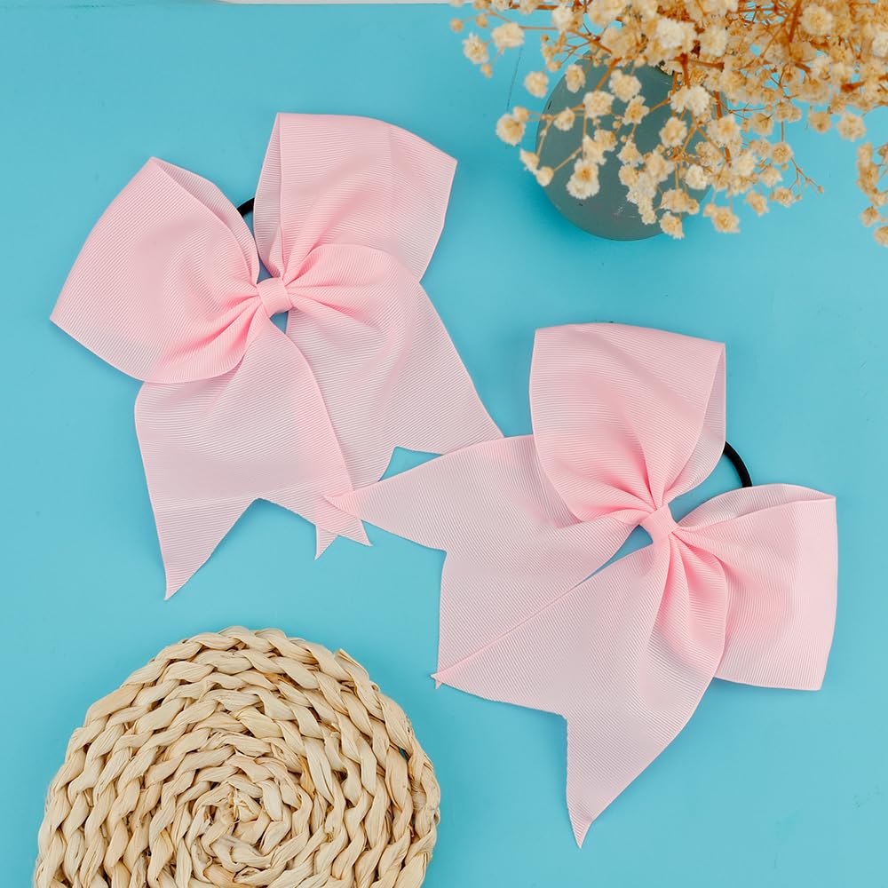 Large 8 Inch Light Pink Cheer Bows for Cheerleaders Hair Bows for Girls Softball Teen Girls College Sports Elastic Ponytail Holder School Cheerleading Hair Accessories 2 Count