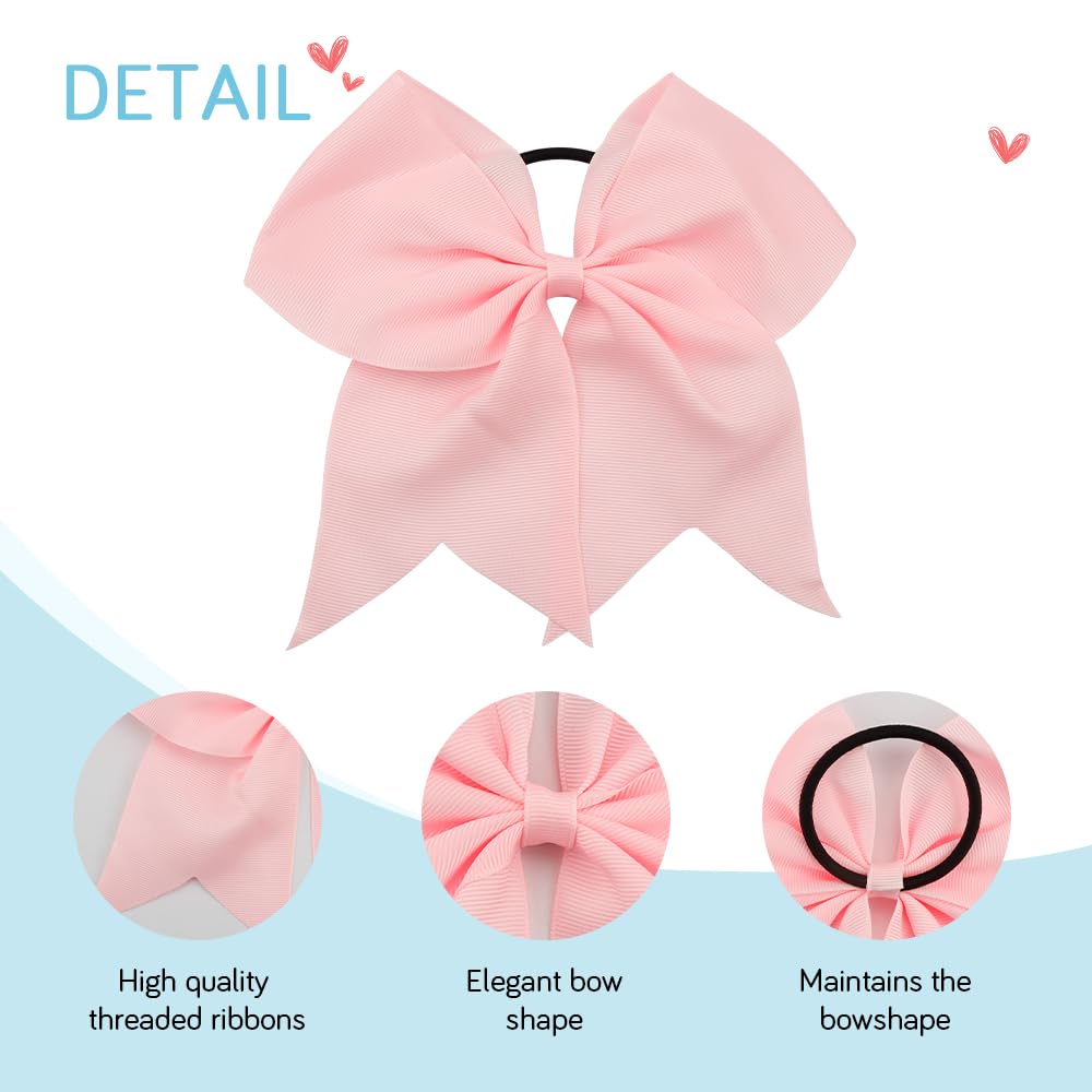Large 8 Inch Light Pink Cheer Bows for Cheerleaders Hair Bows for Girls Softball Teen Girls College Sports Elastic Ponytail Holder School Cheerleading Hair Accessories 2 Count