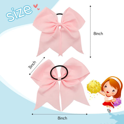 Large 8 Inch Light Pink Cheer Bows for Cheerleaders Hair Bows for Girls Softball Teen Girls College Sports Elastic Ponytail Holder School Cheerleading Hair Accessories 2 Count