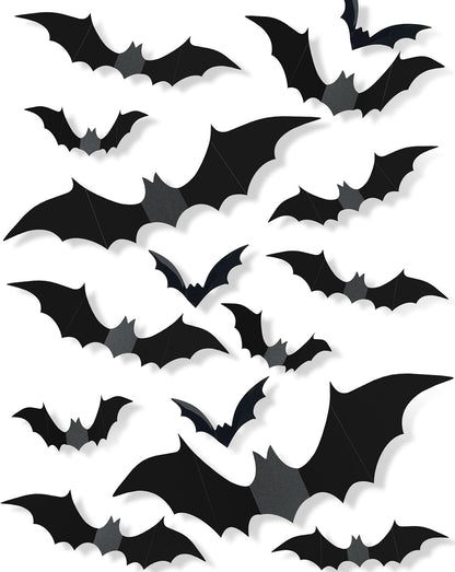 120 Pcs 3D Halloween Decorations Bats Decor,5 Sizes Bats Wall Decor Indoor