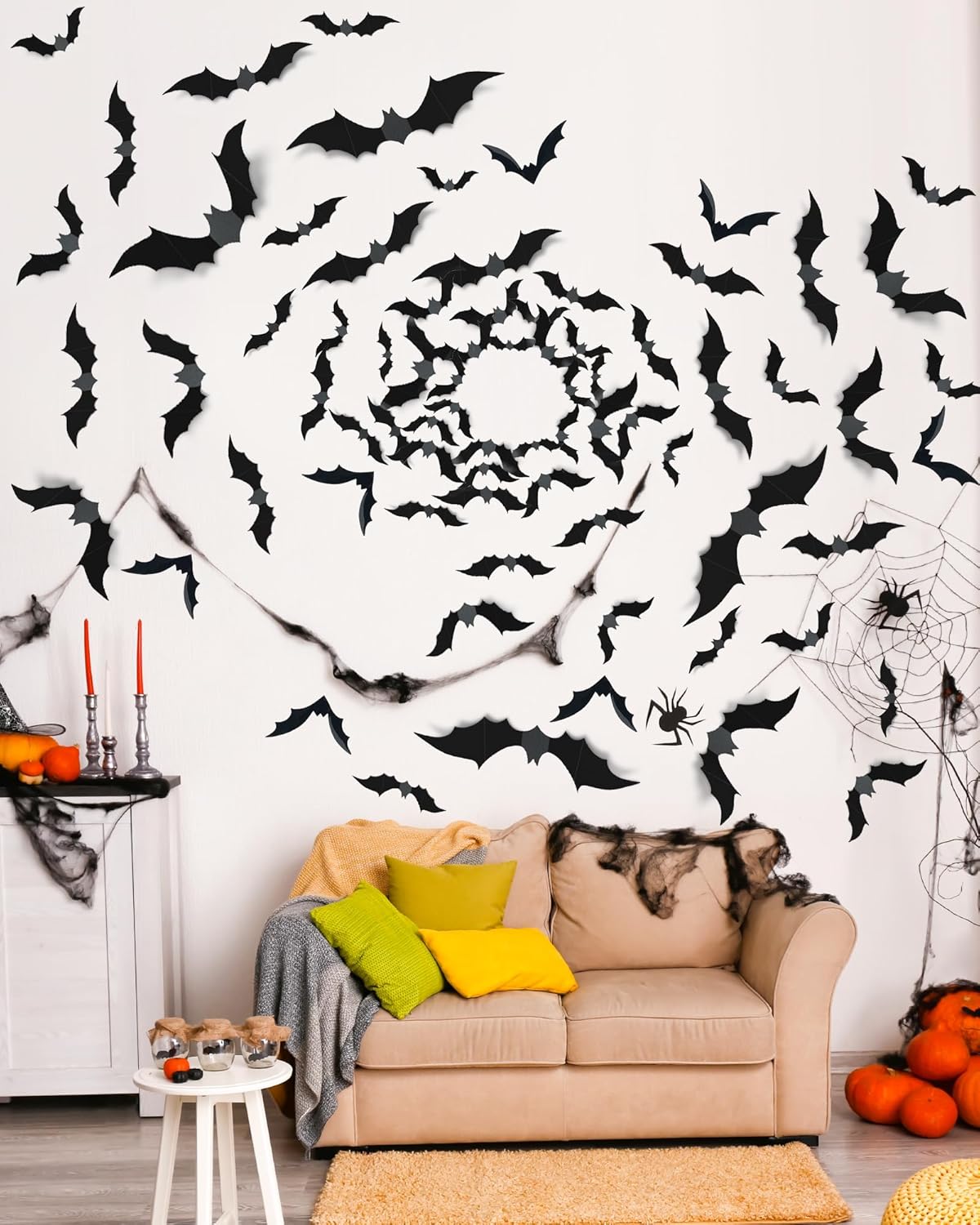 120 Pcs 3D Halloween Decorations Bats Decor,5 Sizes Bats Wall Decor Indoor