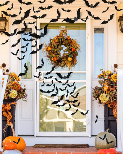 120 Pcs 3D Halloween Decorations Bats Decor,5 Sizes Bats Wall Decor Indoor
