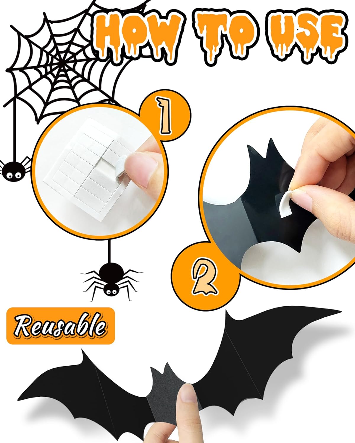 120 Pcs 3D Halloween Decorations Bats Decor,5 Sizes Bats Wall Decor Indoor