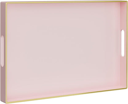 Pink Decorative Tray, Rectanrle Plastic Serving Tray with Handles