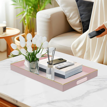 Pink Decorative Tray, Rectanrle Plastic Serving Tray with Handles