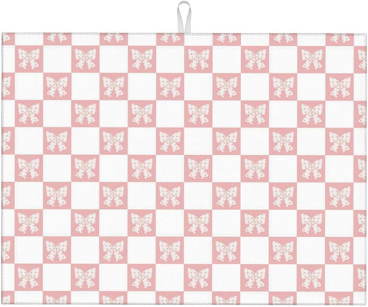 Pink Bow Dish Drying Mat 18x24 For Kitchen Counter Absorbent Microfiber Dishes Pad Dish Drainer Rack Mats Fast Dry Kitchen Accessories
