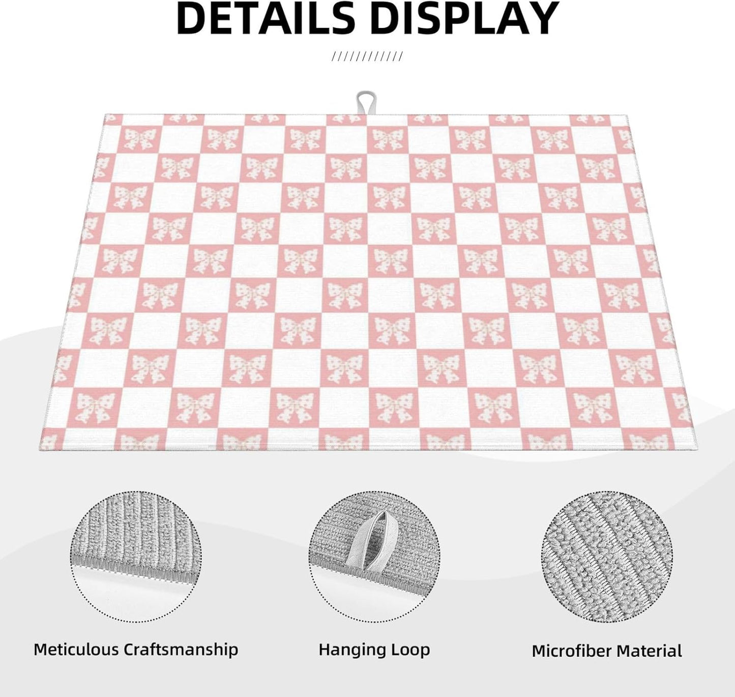 Pink Bow Dish Drying Mat 18x24 For Kitchen Counter Absorbent Microfiber Dishes Pad Dish Drainer Rack Mats Fast Dry Kitchen Accessories
