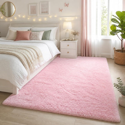 Pink Rug for Bedroom Girls, Kids Fluffy Kawaii Fuzzy Furry Shag Area Rug, Cute Plush Soft Shaggy Bedside Indoor Floor 4x6 Carpet for Teen Nursery Dorm Home Room Decor Aesthetic