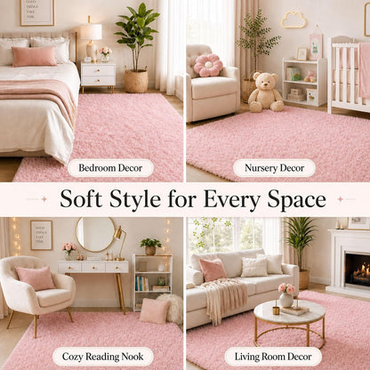 Pink Rug for Bedroom Girls, Kids Fluffy Kawaii Fuzzy Furry Shag Area Rug, Cute Plush Soft Shaggy Bedside Indoor Floor 4x6 Carpet for Teen Nursery Dorm Home Room Decor Aesthetic