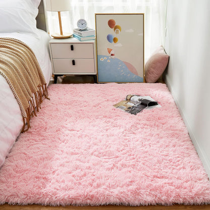 Pink Rug for Bedroom Girls, Kids Fluffy Kawaii Fuzzy Furry Shag Area Rug, Cute Plush Soft Shaggy Bedside Indoor Floor 4x6 Carpet for Teen Nursery Dorm Home Room Decor Aesthetic