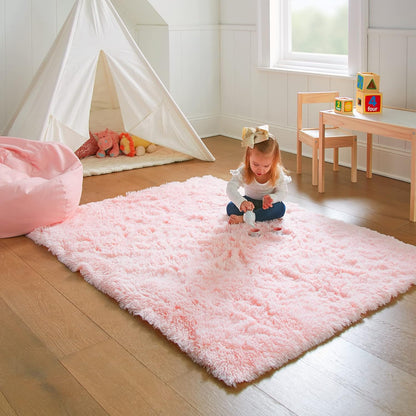 Pink Rug for Bedroom Girls, Kids Fluffy Kawaii Fuzzy Furry Shag Area Rug, Cute Plush Soft Shaggy Bedside Indoor Floor 4x6 Carpet for Teen Nursery Dorm Home Room Decor Aesthetic