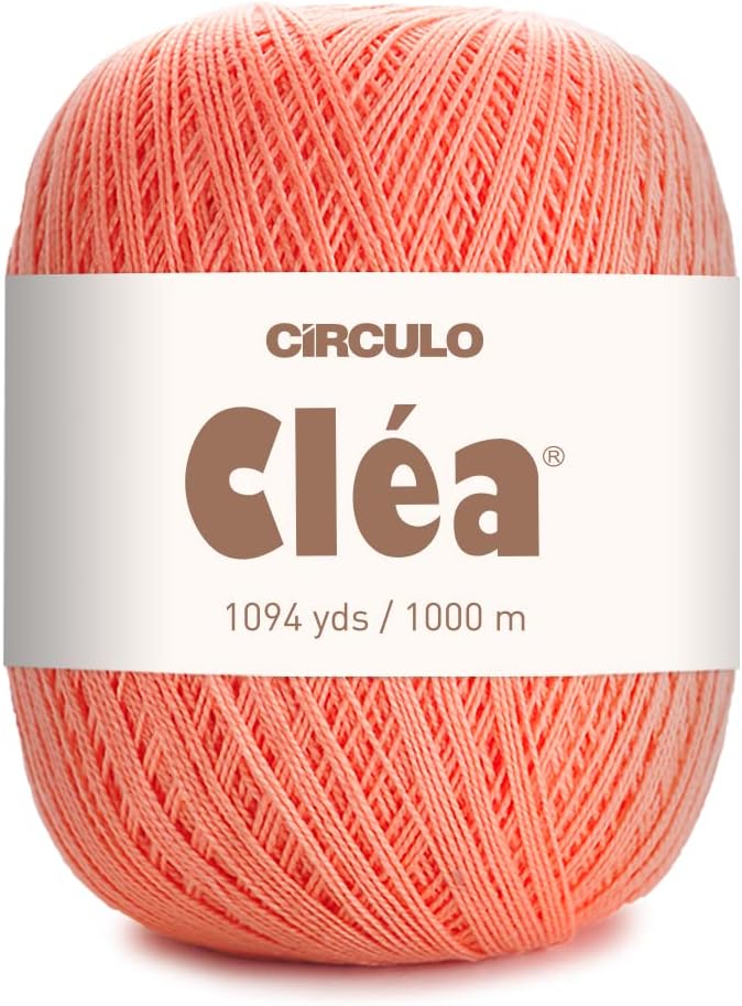 Circulo Clea Yarn – Crochet Thread Fine Size 10-8/2 Perfect for Weaving - 100% Mercerized Brazilian Cotton (Pack of 1 Ball) – 5.3 oz, 1094 yds - Color: 4514 - Peach