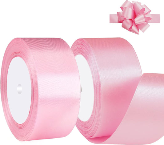 Pink Satin Ribbon 1-1/2 Inch x 2 Rolls Pink Wide Satin Fabric Ribbon for Gift Packaging, Christmas, Wedding, Flower Bouquet, Holiday Party, Invitation, Total 50 Yards