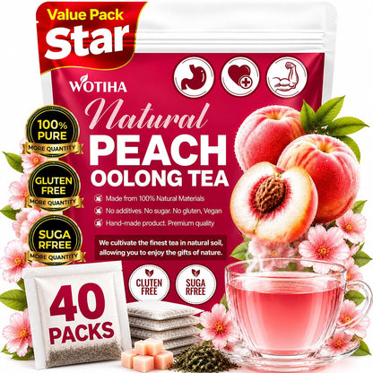 40 Count Premium White Peach Oolong Tea Bags - 100% Natural, Fresh Sweet Peach Flavor, Aromatic Oolong Taste, Caffeinated, Additive-Free, Sugar-Free, Vegan