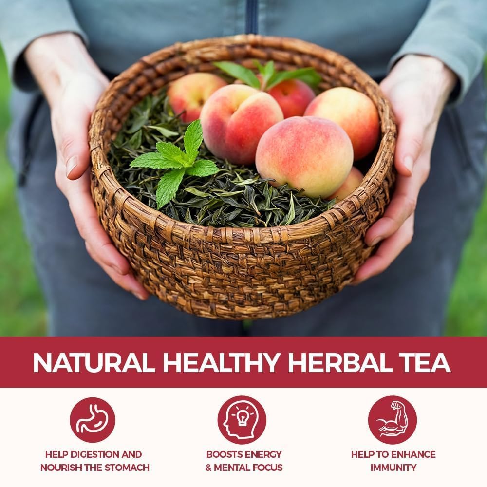 40 Count Premium White Peach Oolong Tea Bags - 100% Natural, Fresh Sweet Peach Flavor, Aromatic Oolong Taste, Caffeinated, Additive-Free, Sugar-Free, Vegan