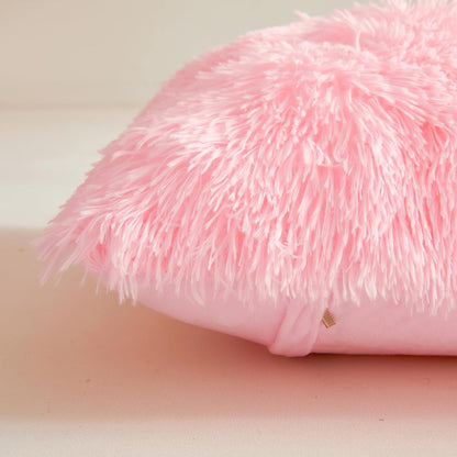 Fluffy Pink Throw Pillow Cover Ultra Soft Fuzzy Plush Throw Pillow Cases with Furry Texture and Shaggy Touch, Faux Fur Cushion Shams for Sofa or Bed, Set of 2 with Zipper 18"x18"