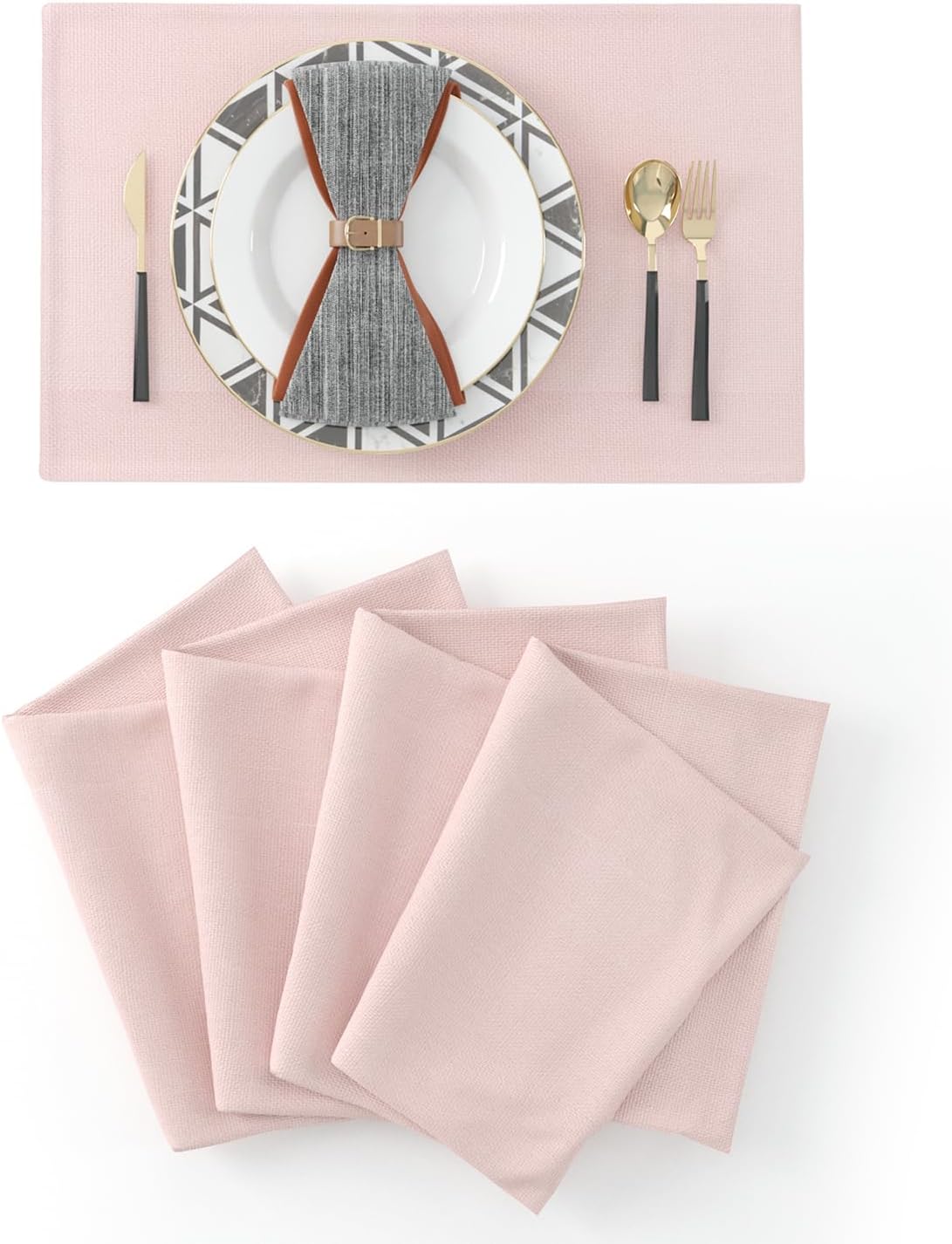 Set of 4 Soft Linen Handmade Placemats Heat Resistant Dining Table Place Mats Kitchen Table Mats 12 x 18 Baby Pink