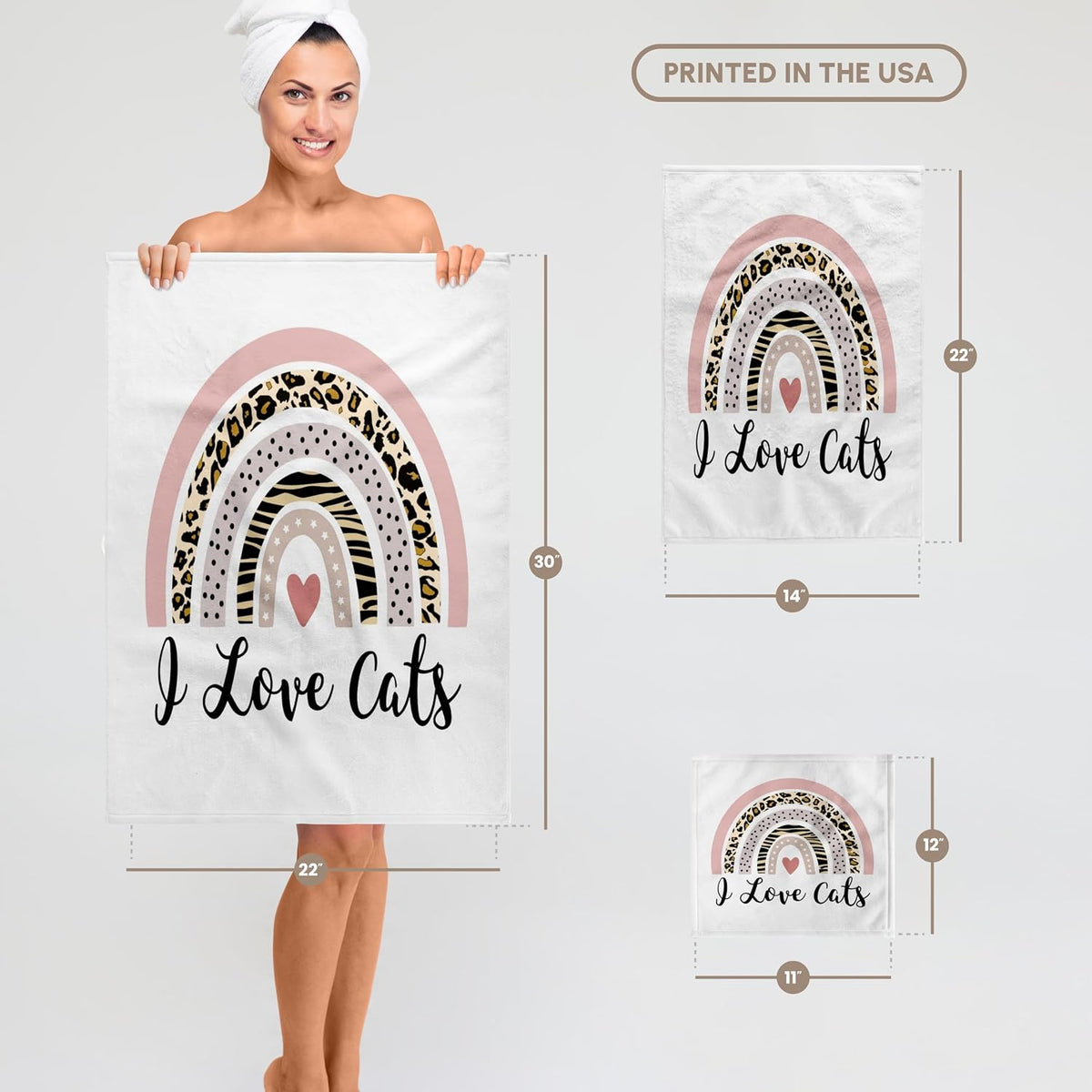 I Love Cats - Cat Lover Cute Leopard 22x30 Bath Hand Pool Towel