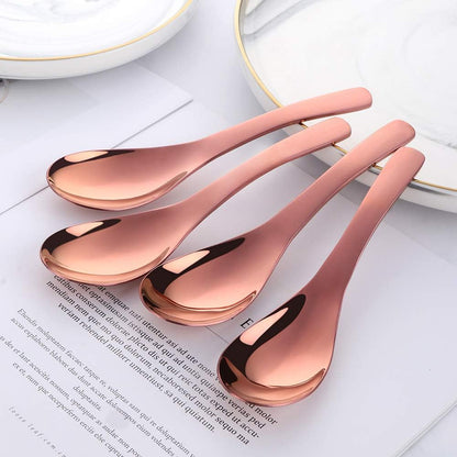 Thick Heavy Duty Soup Spoons, Set of 4, Stainless Steel Polished Asian Rice Table Spoon,Dishwasher Safe (Rose Gold)