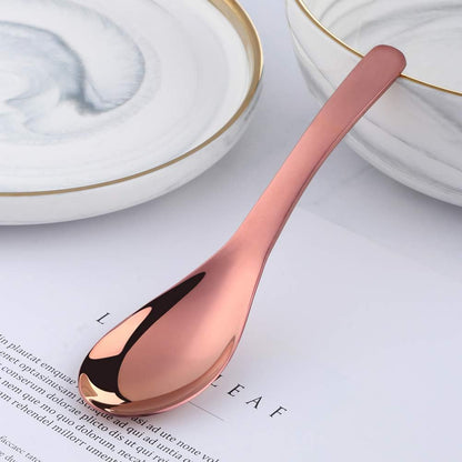 Thick Heavy Duty Soup Spoons, Set of 4, Stainless Steel Polished Asian Rice Table Spoon,Dishwasher Safe (Rose Gold)