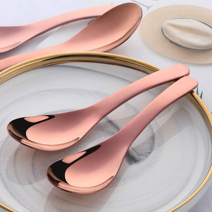 Thick Heavy Duty Soup Spoons, Set of 4, Stainless Steel Polished Asian Rice Table Spoon,Dishwasher Safe (Rose Gold)
