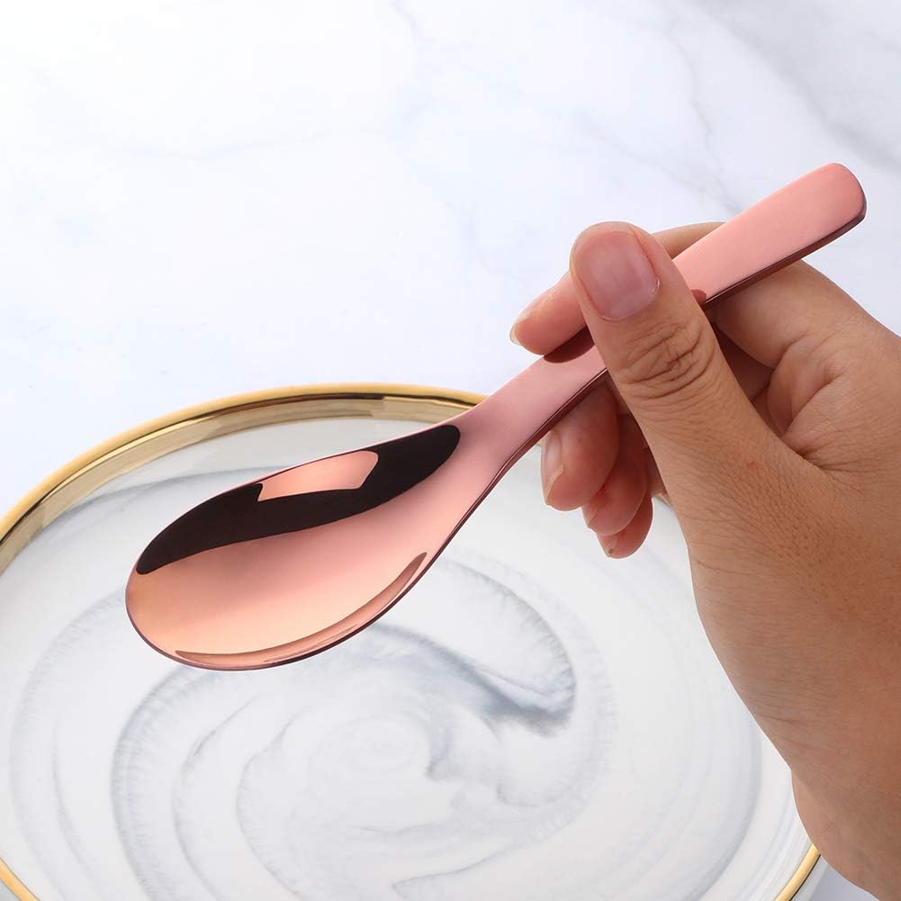 Thick Heavy Duty Soup Spoons, Set of 4, Stainless Steel Polished Asian Rice Table Spoon,Dishwasher Safe (Rose Gold)