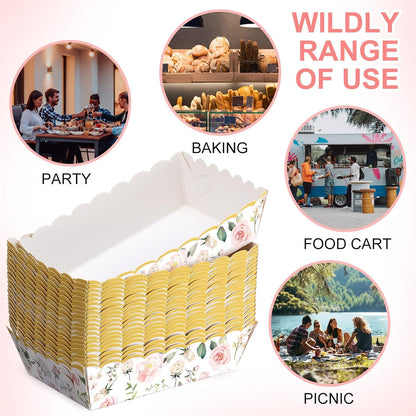 48 Pcs Pink Floral Paper Food Trays Flower Nacho Boat Trays Disposable Snack Holder for Spring Birthday Tea Party Baby Shower Bridal Wedding Supplies