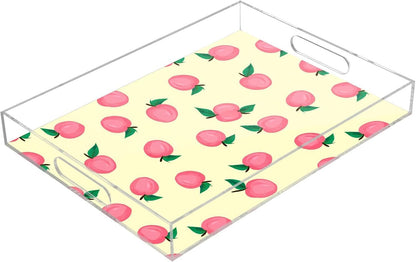 Pink Peaches Clear Acrylic Serving Tray Decorative Acrylic Trays for Breakfast, Bathroom Desk Organizer Storage Tray (15.7"x11.8")