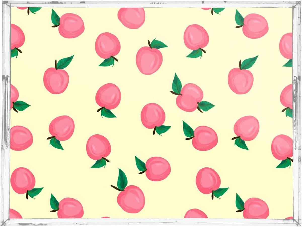 Pink Peaches Clear Acrylic Serving Tray Decorative Acrylic Trays for Breakfast, Bathroom Desk Organizer Storage Tray (15.7"x11.8")